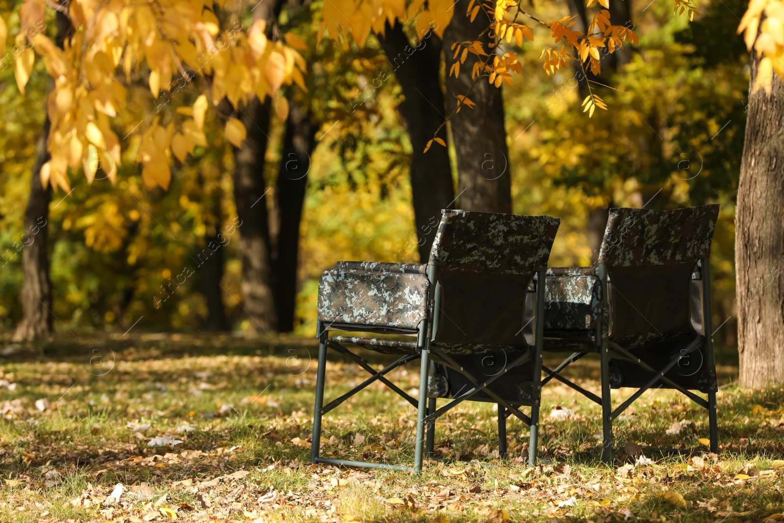 Photo of Pair of camping chairs in park on sunny day