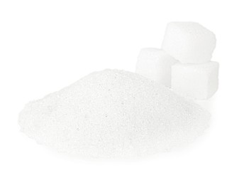 Photo of Different types of sugar isolated on white