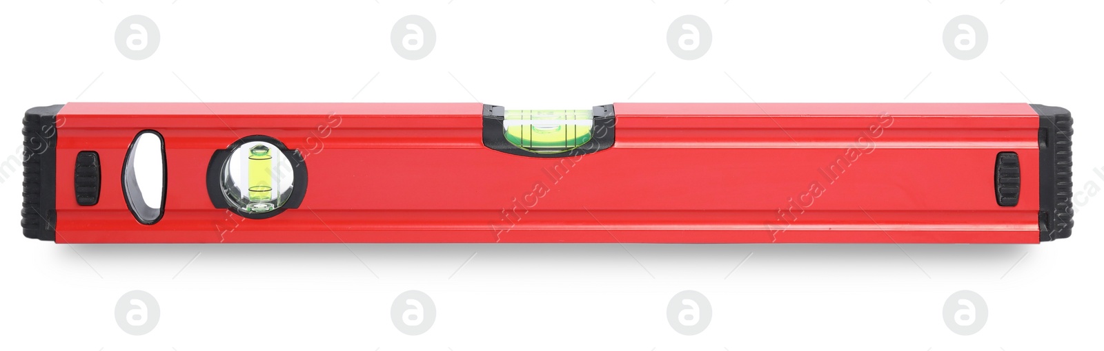 Photo of Red building level isolated on white. Construction tool