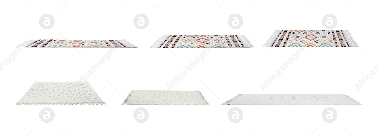 Image of Two beautiful carpets with patterns isolated on white, set