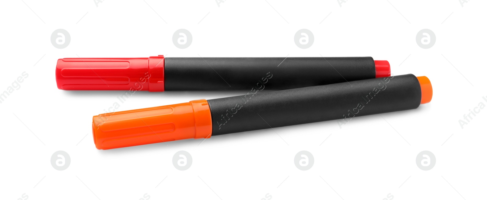 Photo of Bright color markers isolated on white. School stationery