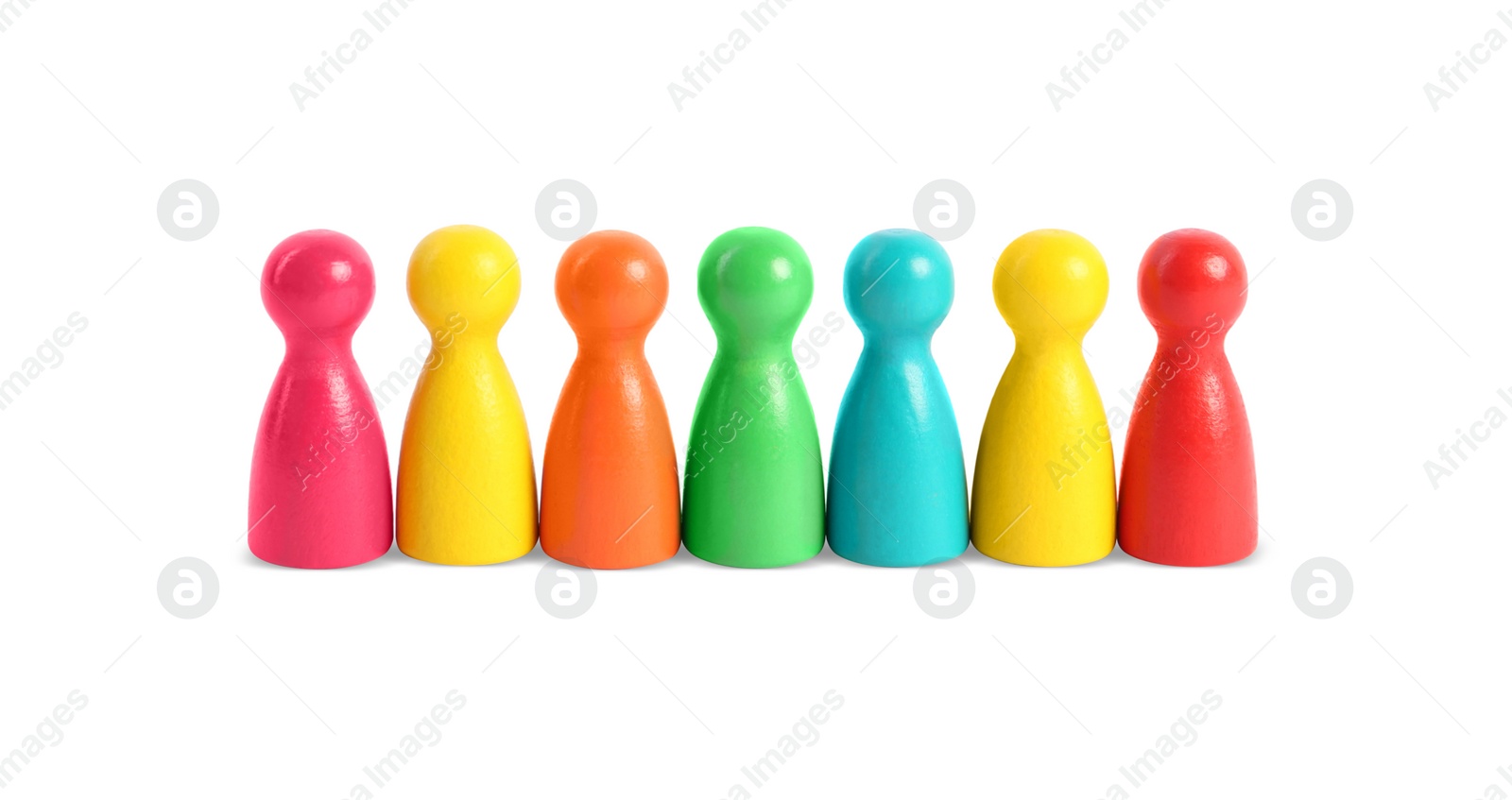 Photo of Colorful pawns on white background. Social inclusion concept