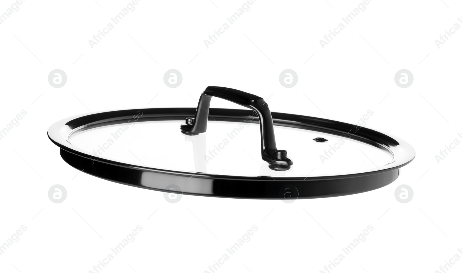 Photo of Clean glass pan lid isolated on white