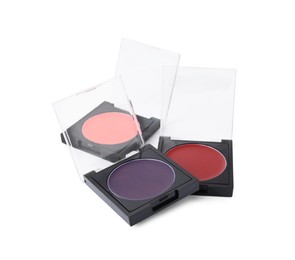 Photo of Cream lipstick palettes refills isolated on white. Professional cosmetic product