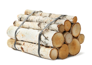 Bunch of cut firewood isolated on white