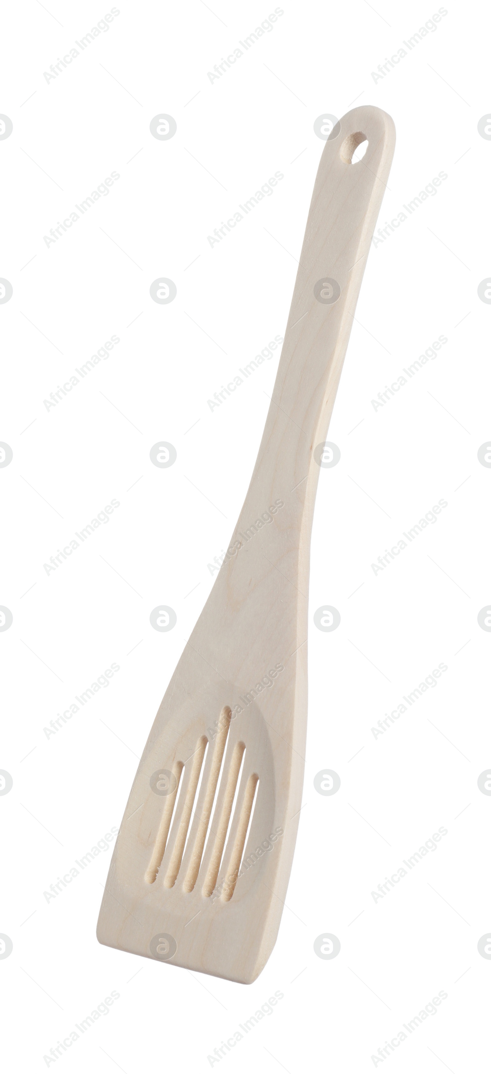 Photo of One wooden spatula isolated on white. Kitchen utensil