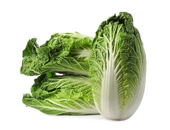 Fresh tasty Chinese cabbages on white background