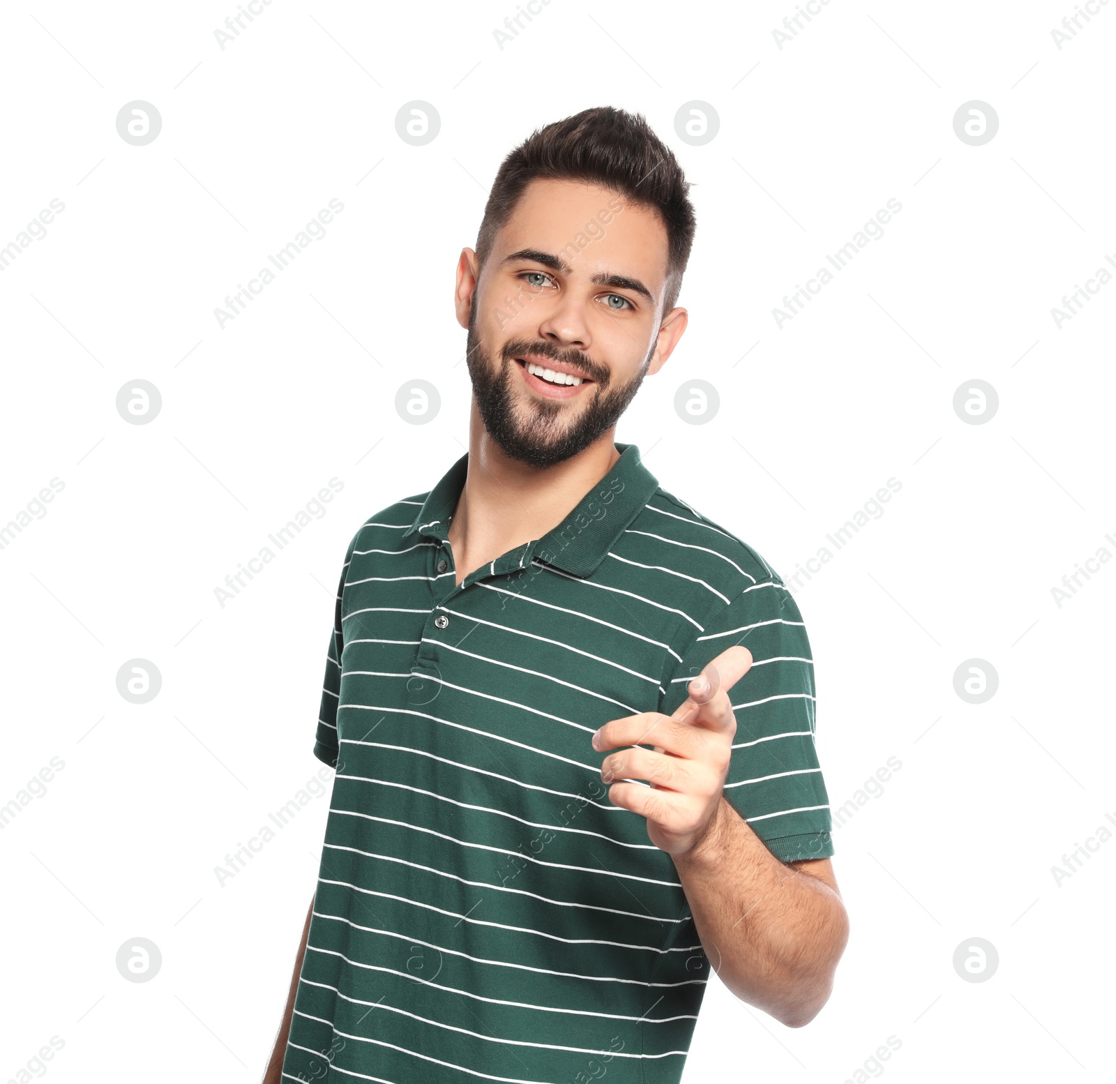 Photo of Portrait of handsome young man on white background