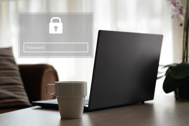 Image of Privacy protection. Digital password interface near laptop