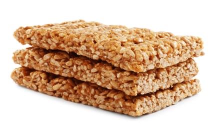 Photo of Delicious sweet kozinaki bars on white background