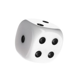 One plastic game dice isolated on white