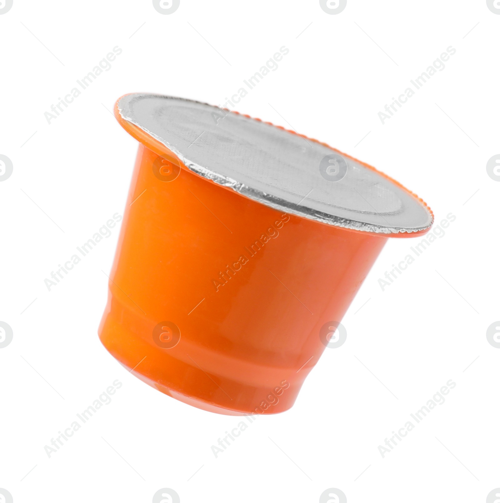 Photo of One plastic coffee capsule isolated on white