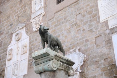 Photo of Rome, Italy - February 4, 2024 : Capitoline Wolf statue outdoors, low angle view