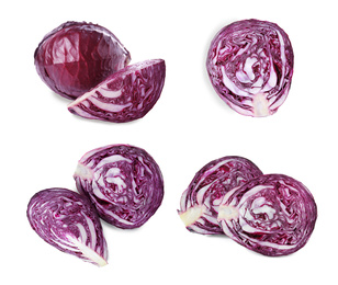 Image of Set of ripe red cabbages isolated on white