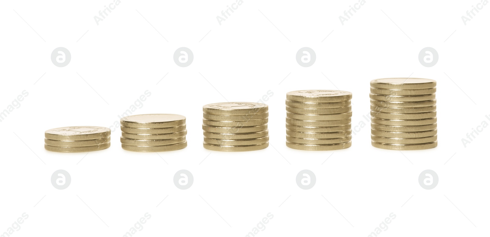 Photo of Stacked coins on white background. Investment concept
