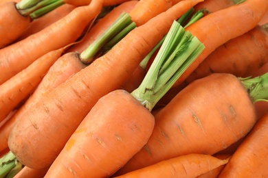 Photo of Fresh ripe carrots as background, closeup view