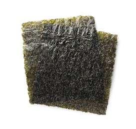 Dry nori sheets on white background, top view