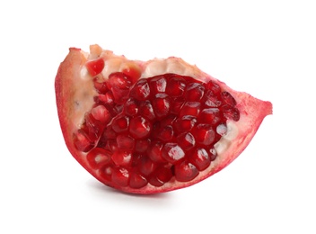 Ripe pomegranate on white background. Delicious fruit