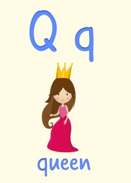 Illustration of Learning English alphabet. Card with letter Q and queen, illustration