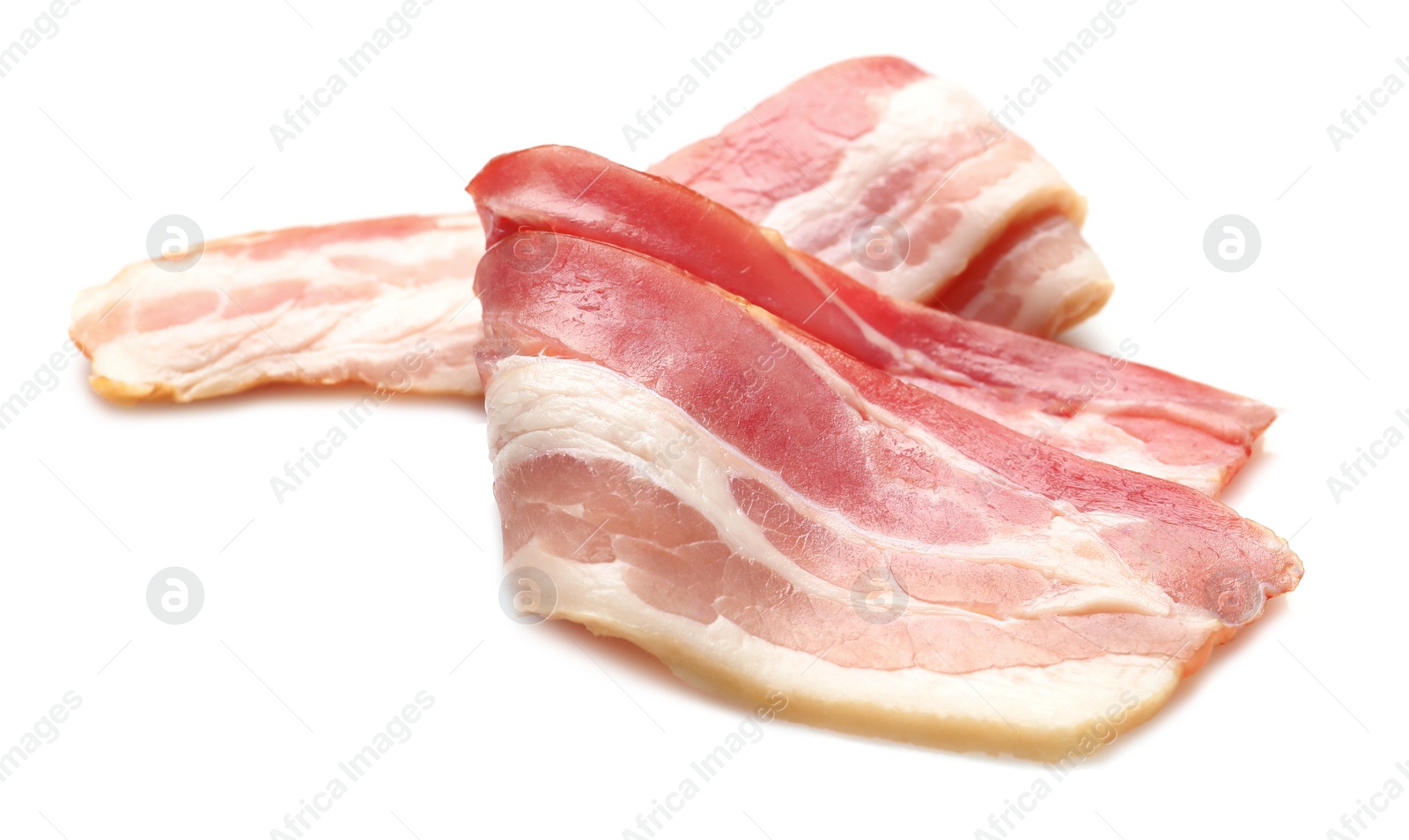 Photo of Raw bacon on white background