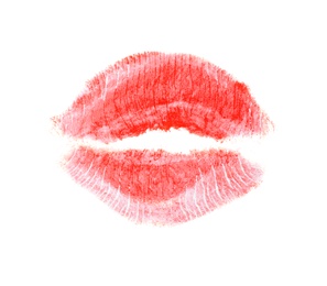 Photo of Color lipstick kiss mark on white background