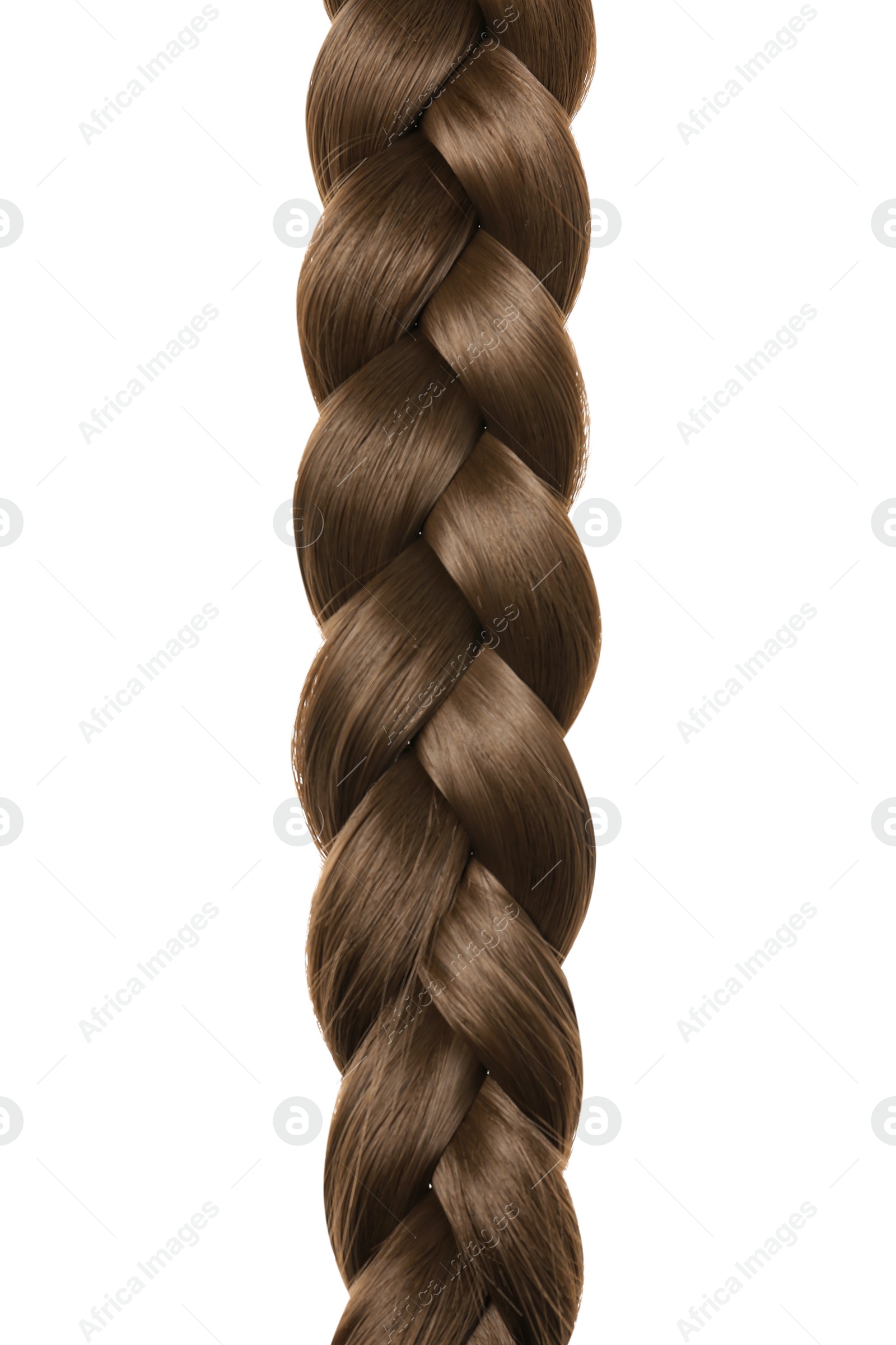 Photo of Beautiful long braid on white background. Healthy hair