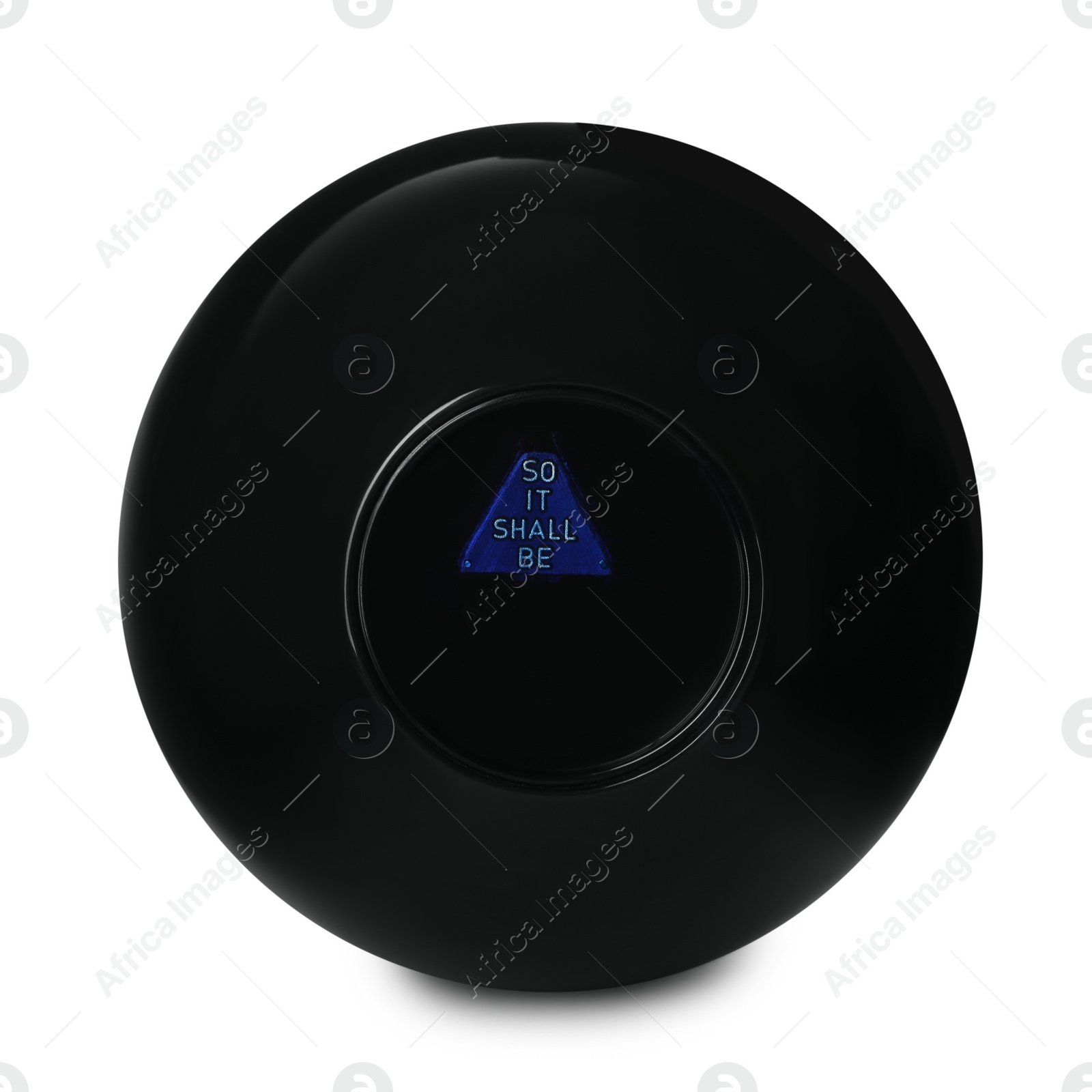 Photo of Magic eight ball with prediction So It Shall Be isolated on white