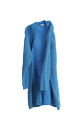 Photo of Blue cardigan isolated on white. Stylish clothes