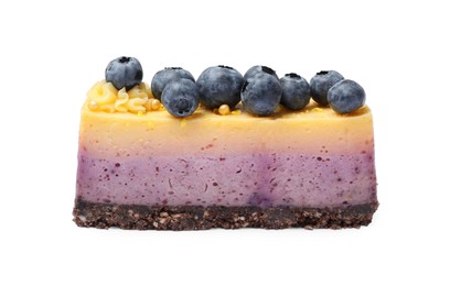 Delicious cheesecake with blueberry isolated on white