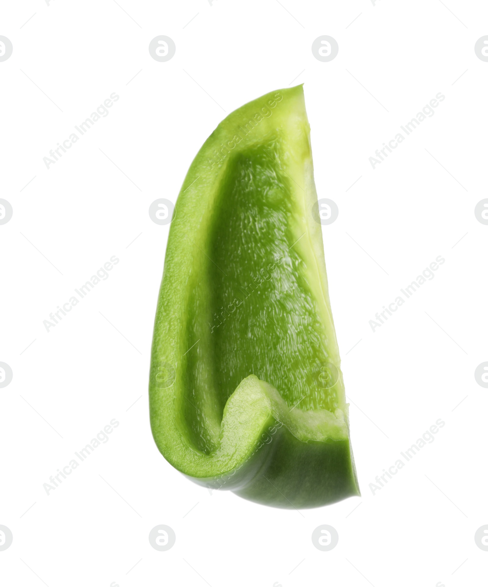 Photo of Slice of fresh green bell pepper on white background