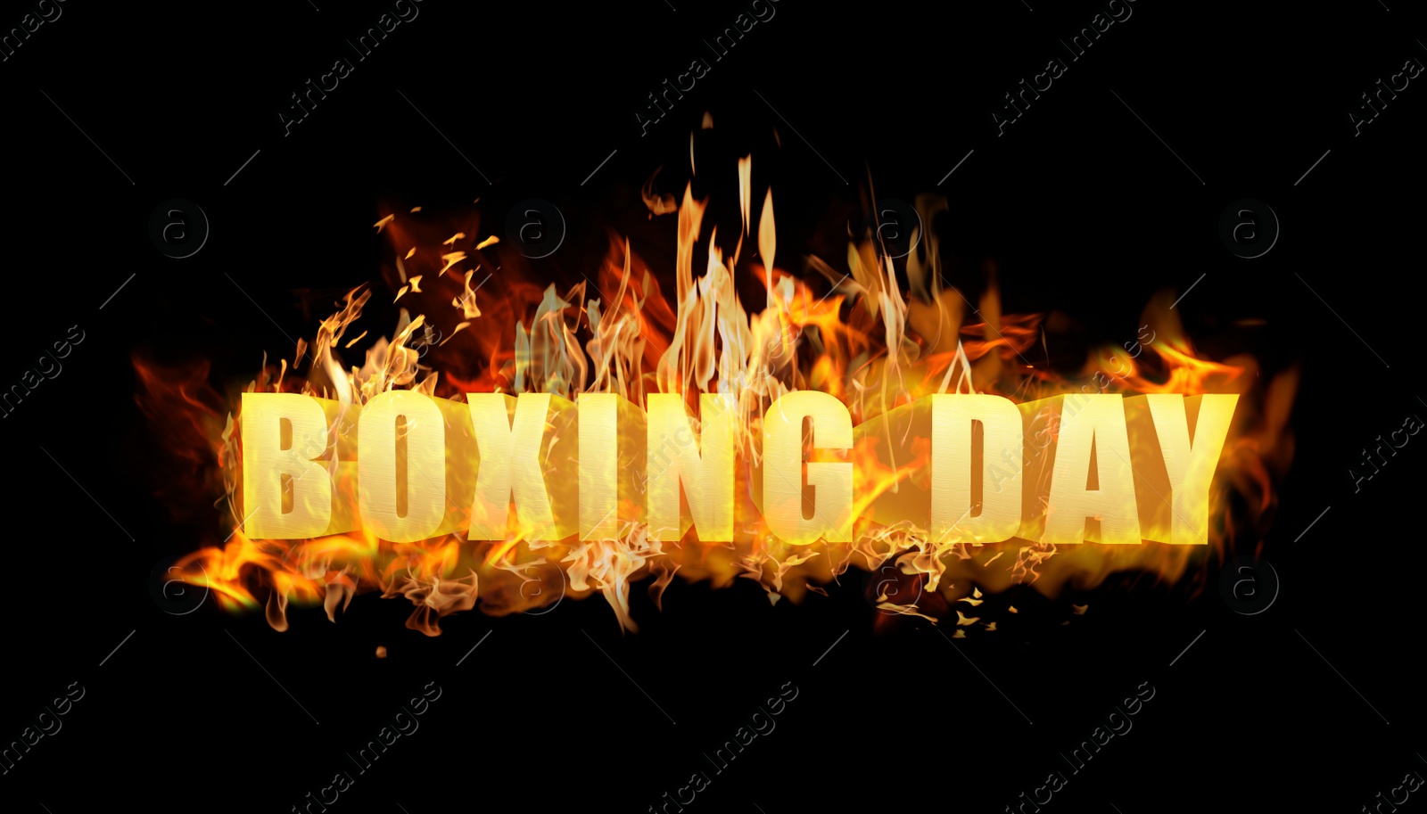 Image of Flaming text Boxing Day on black background