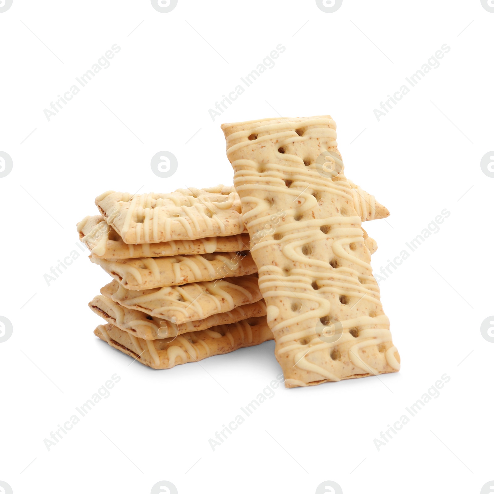 Photo of Tasty cookies with icing isolated on white