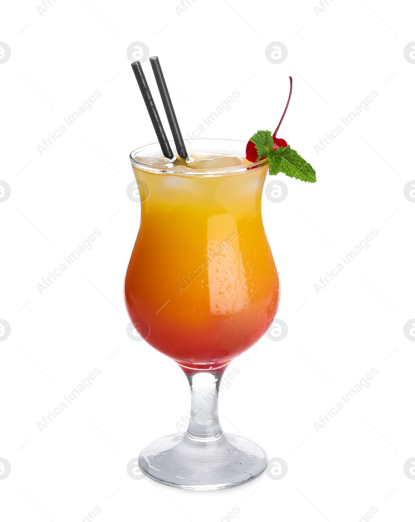 Photo of Glass of cocktail Sex on the Beach, white background