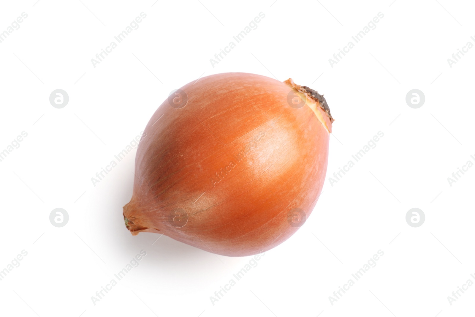 Photo of One yellow fresh onion isolated on white, top view