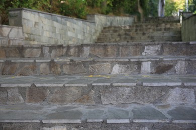 Photo of View of old stone stairs outdoors, closeup