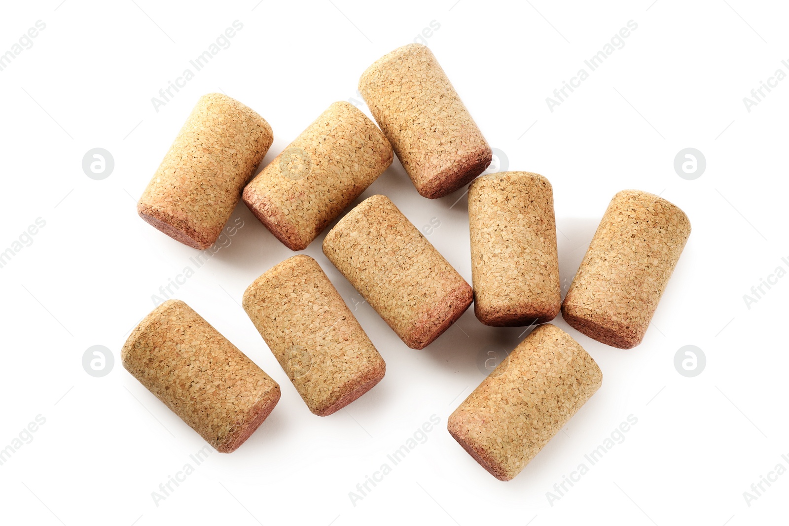 Photo of Set of wine bottle corks isolated on white, top view