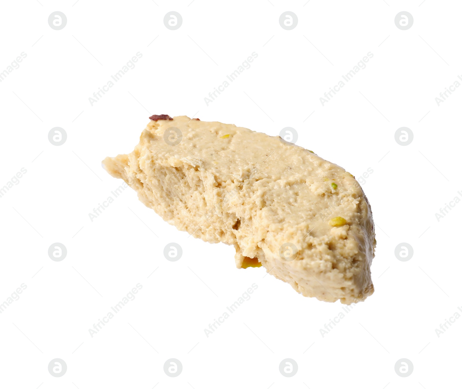 Photo of Piece of tasty pistachio halva isolated on white