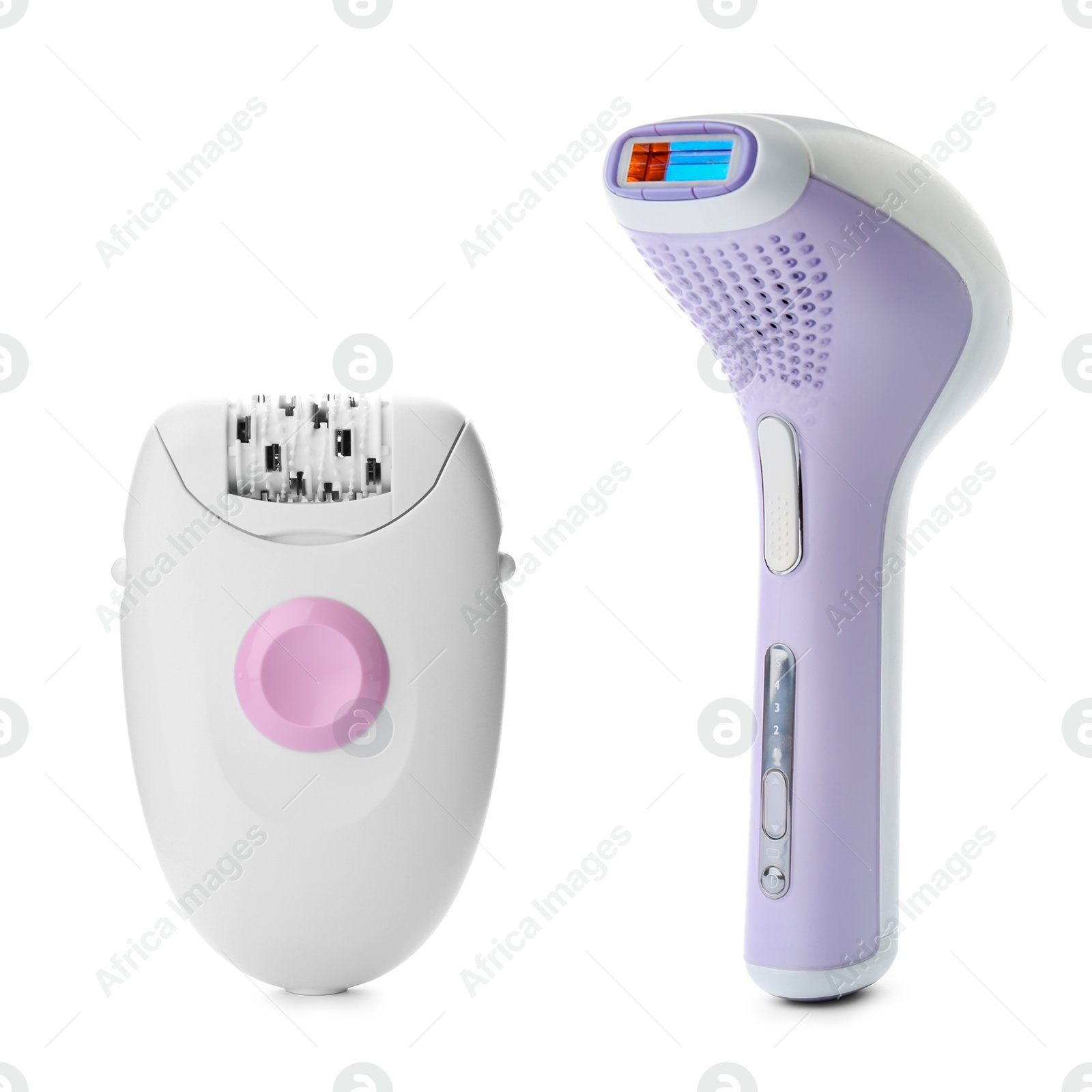 Image of Modern devices for epilation on white background