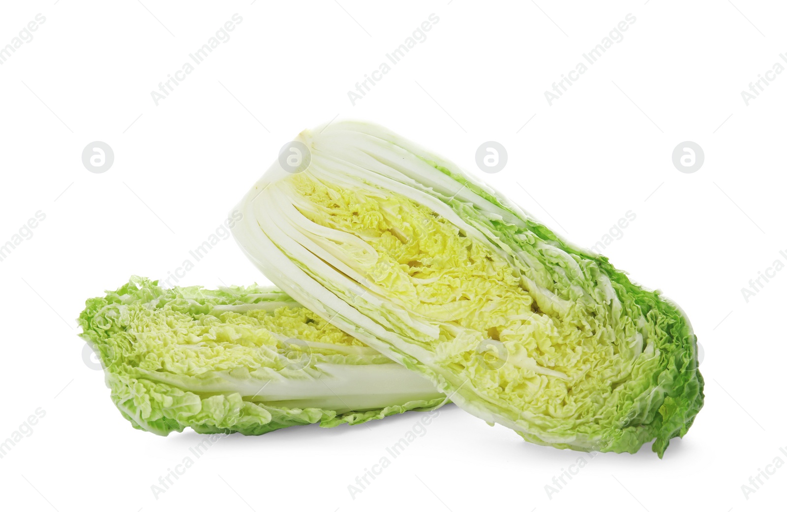 Photo of Fresh sliced cabbage on white background