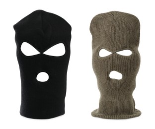 Image of Two different balaclavas on white background, collage