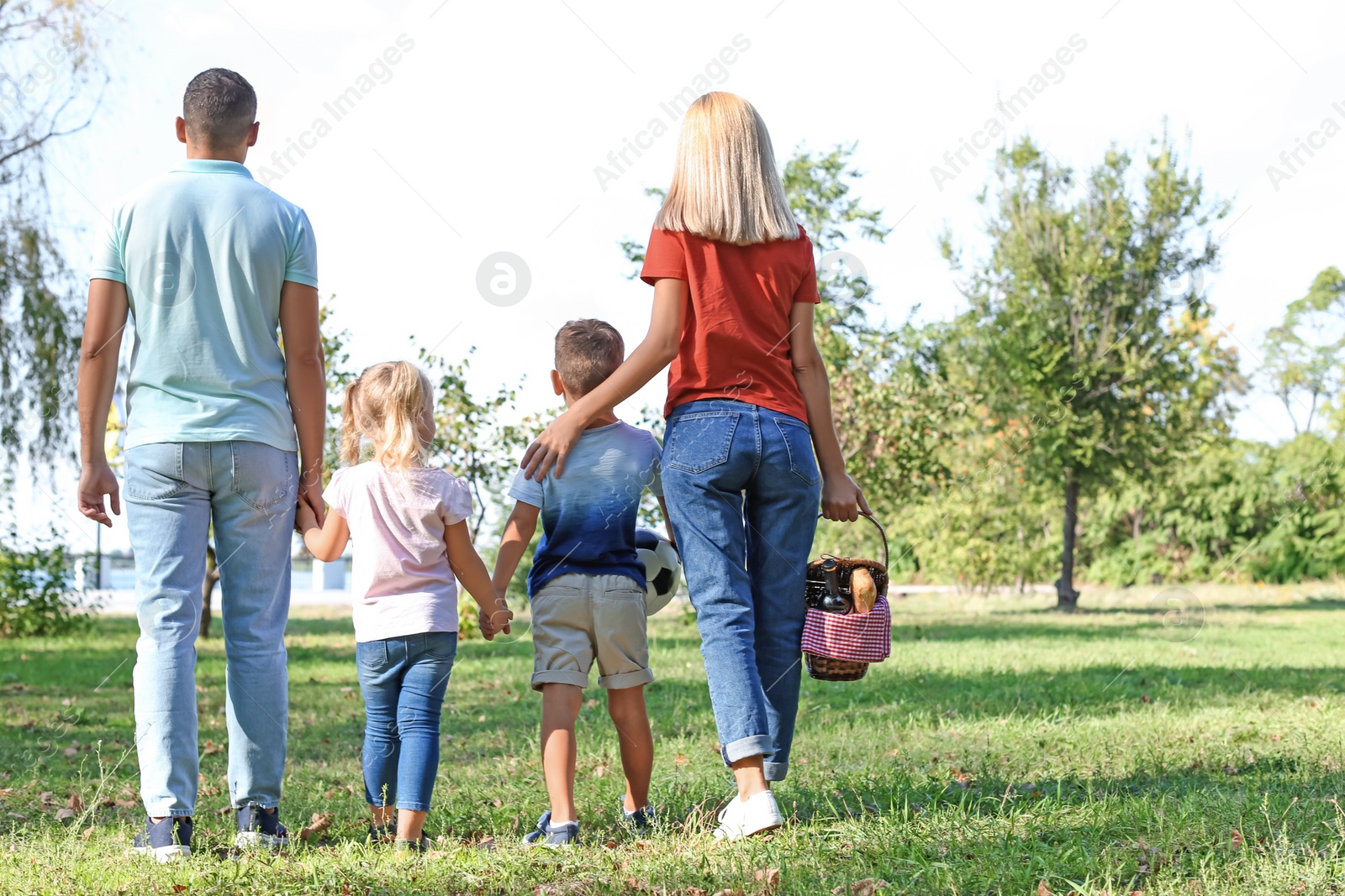 Photo of Family with picnic basket in park on sunny day