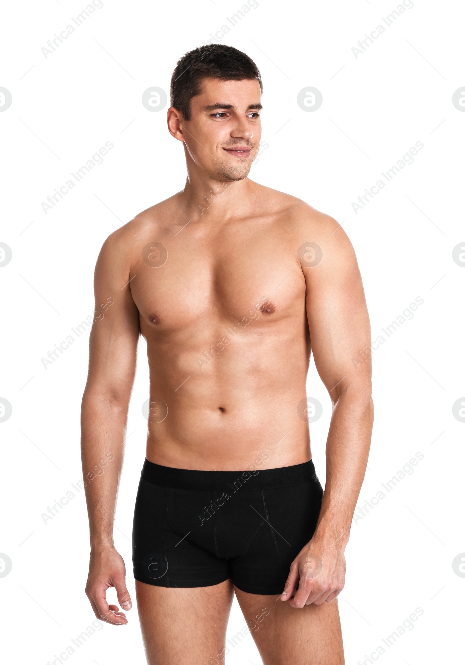 Photo of Man with sexy body on white background