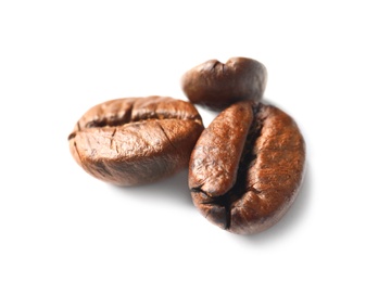 Photo of Fresh roasted coffee beans on white background