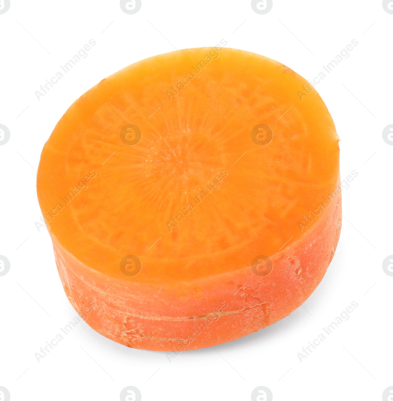 Photo of Slice of ripe carrot on white background