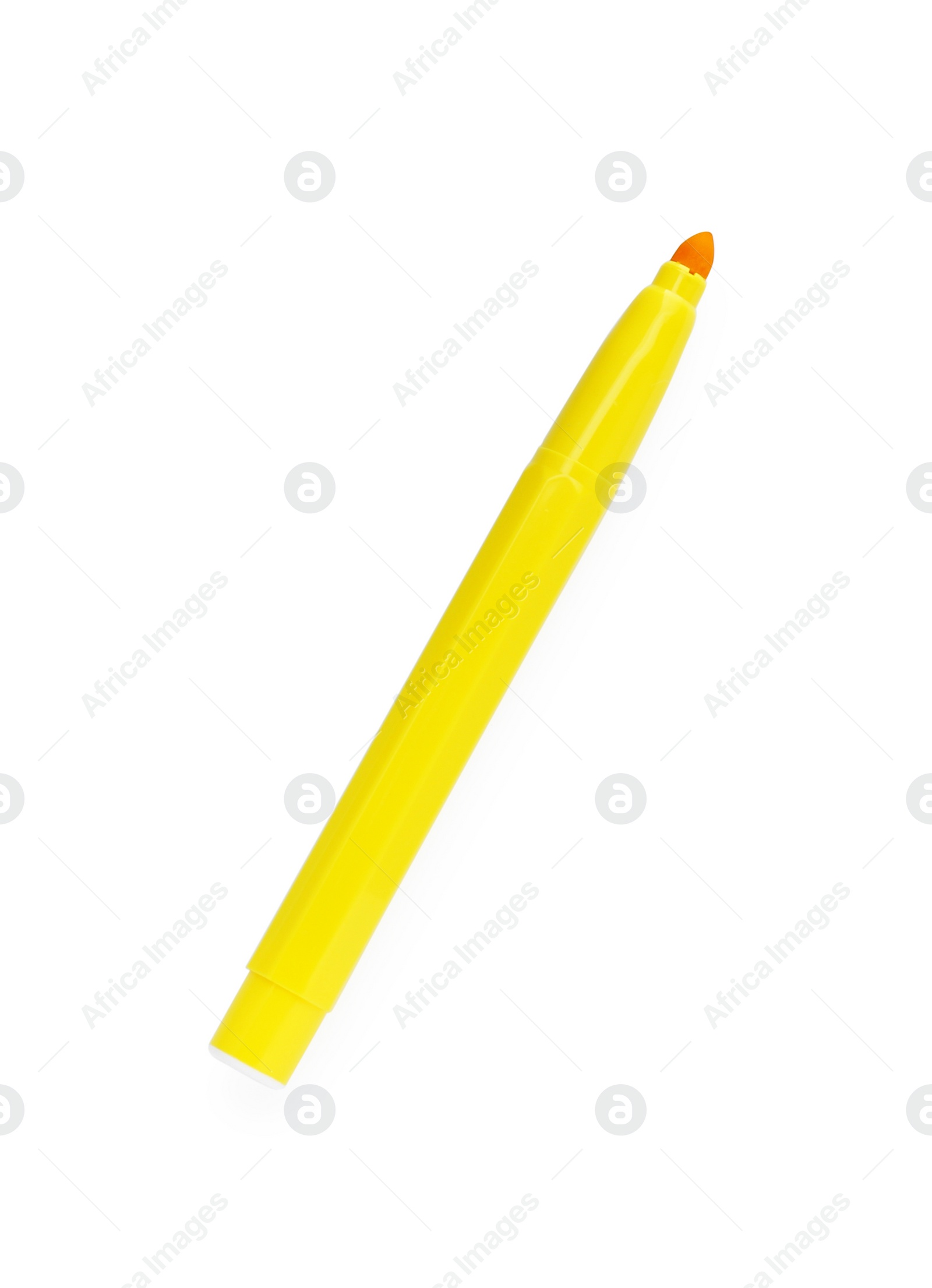 Photo of Bright yellow marker isolated on white, top view