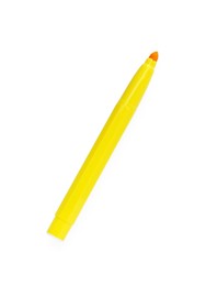 Photo of Bright yellow marker isolated on white, top view