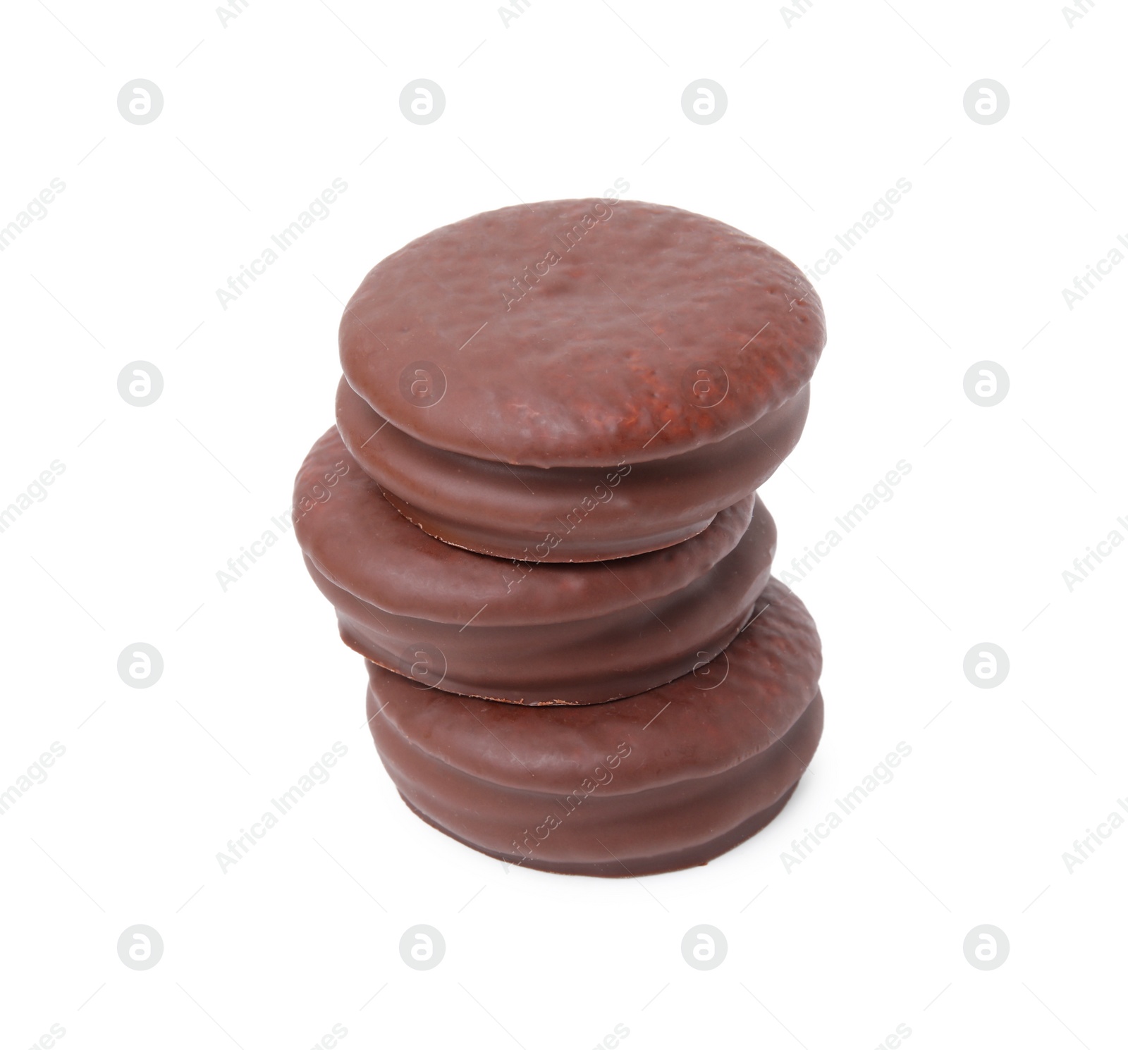 Photo of Stack of tasty choco pies isolated on white