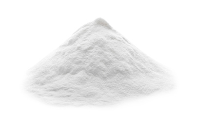 Photo of Pile of baking soda isolated on white