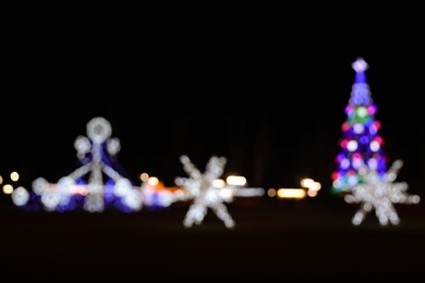 Photo of Beautiful street lights at night. Bokeh effect