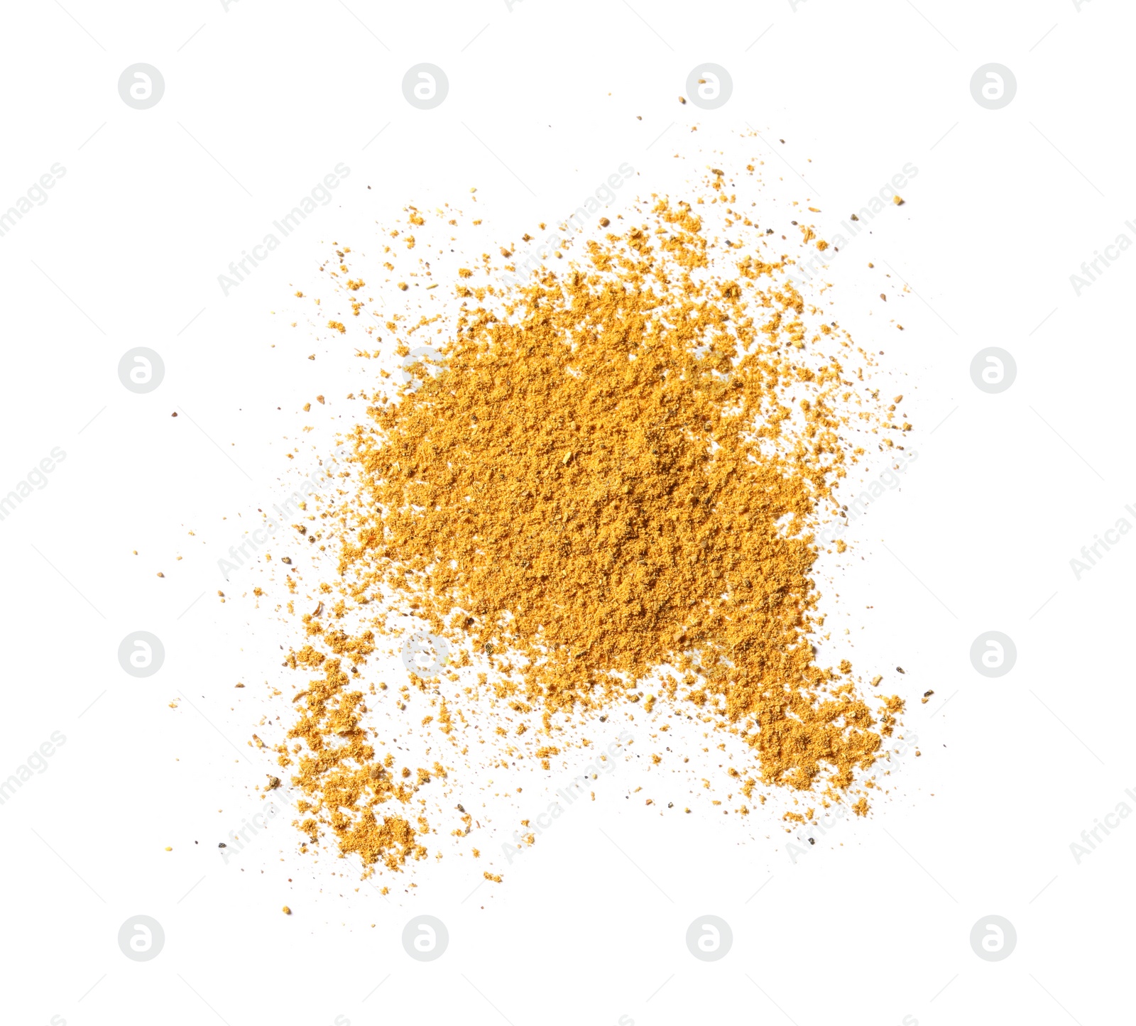 Photo of Dry curry powder isolated on white, top view